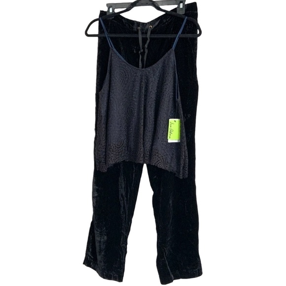 Nwt Sam Edelman 2 Piece Set Black Blue Lace & Velvet Pajamas Size Large - Picture 4 of 8